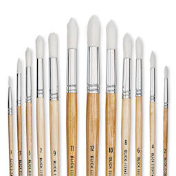 Blick Essentials Value Brush Set - Round Brushes, White Nylon, Set of 12 (close-up of brushes)