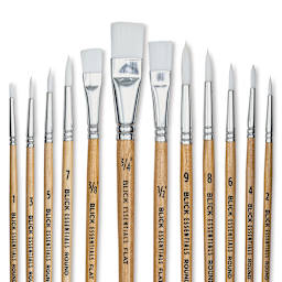 Blick Essentials Value Brush Set - Assorted Brushes, White Nylon, Set of 12 (close-up of brushes)