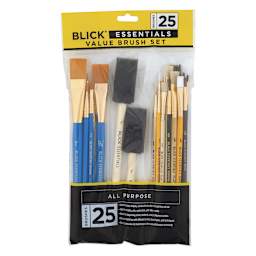 Blick Essentials Craft Value Brush Set. Front of 25-brush package. 