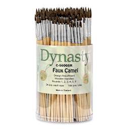 Dynasty Faux Camel Watercolor Canister - Front view of 144 pc Round Brush canister