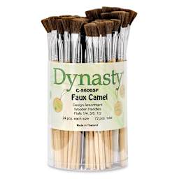 Dynasty Faux Camel Watercolor Canister - Front view of 72 pc Flat Brush canister