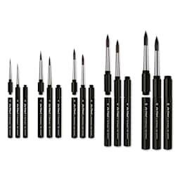 Synthetic Squirrel Watercolor Travel Brushes - Assorted Brushes shown open, closed and separated