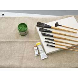 Princeton Catalyst Polytip Brush - Several styles shown on blank canvas with open paint adjacent