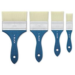 Blick Mottler Brushes - 4 sizes of Flat Mottler brushes shown upright