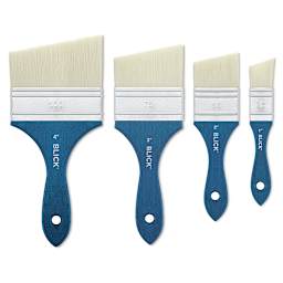 Blick Mottler Brushes - 4 sizes of Angular Mottler brushes shown upright