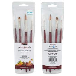 Princeton Velvetouch Series 3950 Synthetic Brushes - Blick Exclusive, Short Handle, Set of 4, front and back of packaging