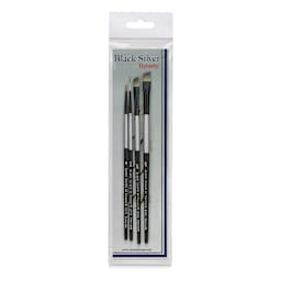 Dynasty Black Silver Synthetic Brushes - Set 2, Pkg of 4 in packaging