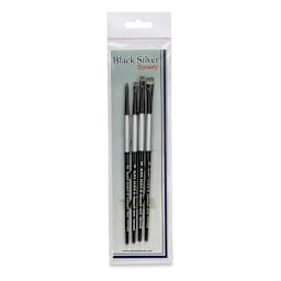 Dynasty Black Silver Synthetic Brushes - Set 5, Pkg of 4 in packaging