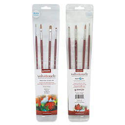 Princeton Velvetouch Series 3900 Synthetic Brushes - Blick Exclusive, Long Handle, Set of 4, front and back of packaging