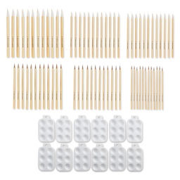 Royal & Langnickel Bamboo Brushes and Palettes Class Pack - Pkg of 72, contents laid out