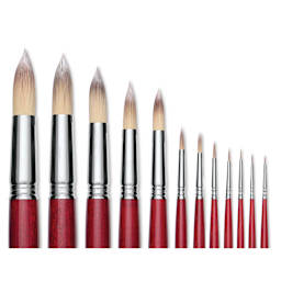 Escoda Opera Takatsu Synthetic Brush - Round, Long Handle (Close-up of assorted sizes)