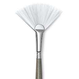 Escoda Perla Toray White Synthetic Brush - Fan, Long Handle, Size 6 close up