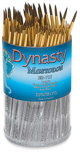 Dynasty Mastodon Synthetic Brush Canister - Front view of package of 120 Assorted Round Brushes