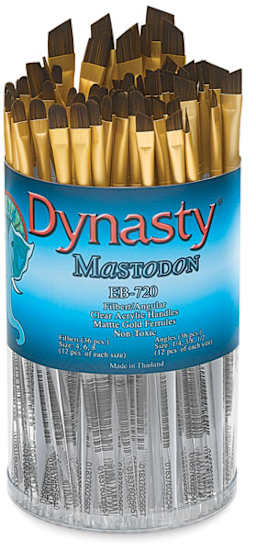 Dynasty Mastodon Synthetic Brush Canister - Front view of package of 36 Filbert and 36 Angle Brushes