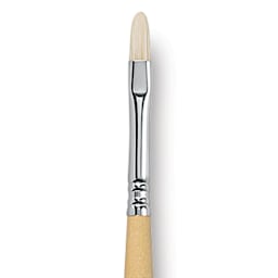 Escoda Clasico Chungking White Bristle Brush - Short Filbert, Long Handle, Size 6 close up