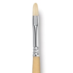 Escoda Clasico Chungking White Bristle Brush - Short Filbert, Long Handle, Size 8 close up