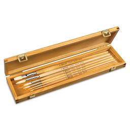 Escoda Chungking Bristle Brush - Set of 6, Round and Flat in wood box