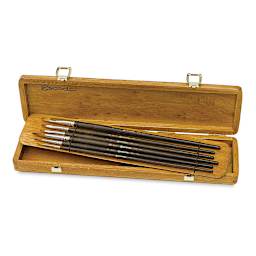Escoda Prado Tame Synthetic Brush Set - Long Handle, Set of 6, brushes inside wooden case
