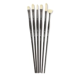 Richeson Grey Matters Brush Set - Set of 6 long handled Bristle Oil Brushes shown upright