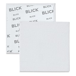 Blick Economy Cotton Canvas Panel Classroom Pack - 4" x 4", Class Pack of 24 - front of panel with partial view of back
