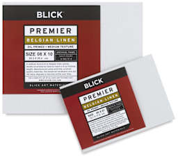 Blick Premier Belgian Linen Archival Panels - Front of 2 Oil primed panels with labels
