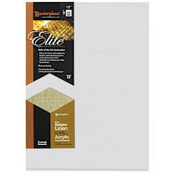 Masterpiece Elite Portrait Smooth Linen Canvas - Front view of Canvas with label
