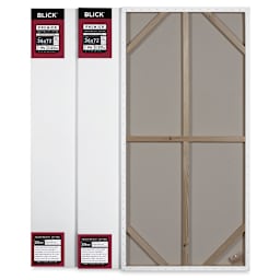 Blick Premier Heavyweight Stretched Cotton Canvas - 36" x 72", 1-3/8" Profile, Pkg of 3 showing the back of one canvas