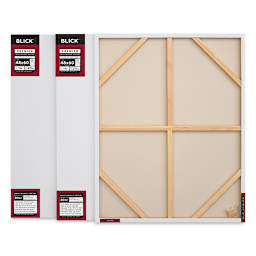 Blick Premier Heavyweight Stretched Cotton Canvas - 48" x 60", 1-3/8" Profile, Pkg of 3 with one showing the back