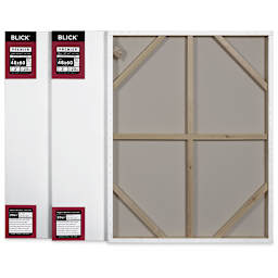 Blick Premier Heavyweight Stretched Cotton Canvas - 48" x 60", 2" Profile, Pkg of 3 showing the back of one canvas