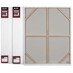 Blick Premier Heavyweight Stretched Cotton Canvas - 60" x 72", 2" Profile, Pkg of 3 showing the back of one of the canvas