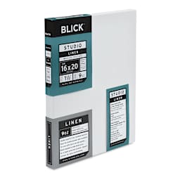 Studio Linen Canvas - Angled side view of packaged canvas showing 1 1/2" profile