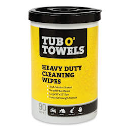 Tub O' Towels - Front of 90 pc cylinder of cleaning wipes shown