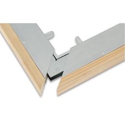 MUSEO ALU-Frame Aluminum Stretcher Bars - Closeup of 2 bars nearly assembled with stabilizers