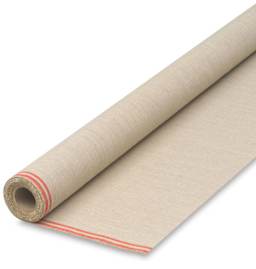 Fredrix Style 136 Unprimed Linen Canvas Rolls - Angled view of slightly unrolled linen