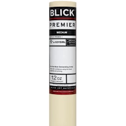 Blick Acrylic Primed Cotton Canvas - Medium, 72" x 10 yards, 12 oz, by the Roll, close-up of packaging label