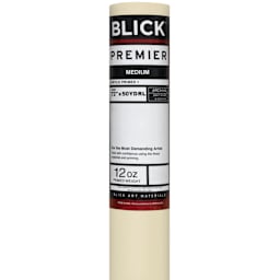 Blick Acrylic Primed Cotton Canvas - Medium, 72" x 50 yd, 12 oz, by the Roll, close-up of packaging label