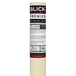 Blick Acrylic Primed Cotton Canvas - Premier Heavyweight, 72" x 3 yd, Acrylic Primed, by the Roll, close-up of packaging label