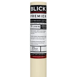 Blick Acrylic Primed Cotton Canvas - Premier Heavyweight, 72" x 6 yd, Acrylic Primed, by the Roll, close-up of packaging label