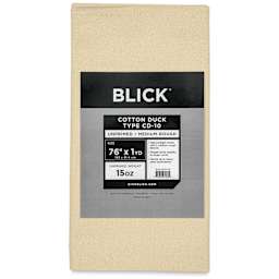 Blick Unprimed Cotton Canvas - Heavyweight Medium-Rough Texture, 76" x 1 yd, close-up of label