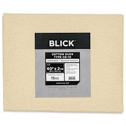 Blick Unprimed Cotton Canvas - Heavyweight Medium-Rough Texture, 60" x 2 yds, close-up of label