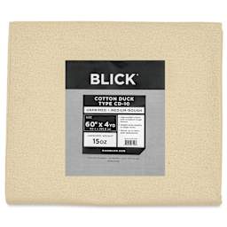 Blick Unprimed Cotton Canvas - Heavyweight Medium-Rough Texture, 60" x 4 yds, close-up of label