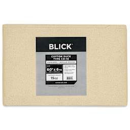 Blick Unprimed Cotton Canvas - Heavyweight Medium-Rough Texture, 60" x 6 yds, close-up of label