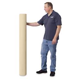 Blick Unprimed Cotton Canvas - Heavyweight Medium-Rough Texture, 60" x 25 yds, man holding roll