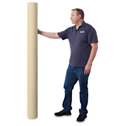 Blick Unprimed Cotton Canvas - Heavyweight Medium-Rough Texture, 76" x 25 yds, man holding roll