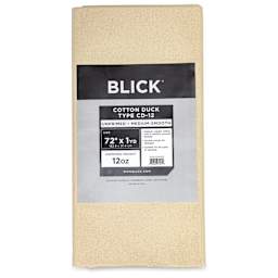 Blick Unprimed Cotton Canvas - Medium Weight, Medium-Smooth Texture, 72" x 1 yd, close-up of label