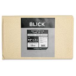 Blick Unprimed Cotton Canvas - Medium Weight, Medium-Smooth Texture, 60" x 2 yds, close-up of label