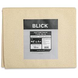 Blick Unprimed Cotton Canvas - Medium Weight, Medium-Smooth Texture, 60" x 4 yds, close-up of label