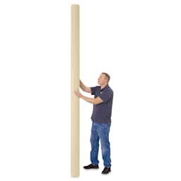Blick Unprimed Cotton Canvas - Medium Weight, Medium-Smooth Texture, 120" x 25 yds, man standing next to roll