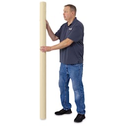 Blick Unprimed Cotton Canvas - Medium Weight, Medium-Smooth Texture, 72" x 10 yds, man standing next to roll