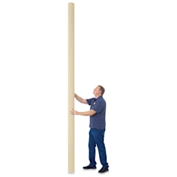 Blick Unprimed Cotton Canvas - Medium Weight, Medium-Smooth Texture, 144" x 10 yds, man standing next to canvas